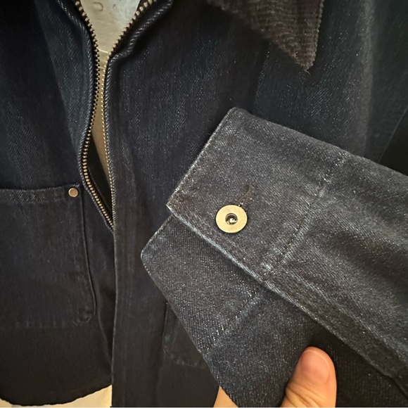 Uniqlo Women Navy Boyfriend Denim Jacket with Black Corduroy Collar Like New - Picture 7 of 7